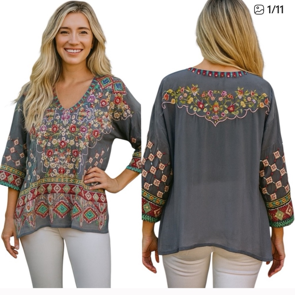 Johnny Was Sandra heavily embroidered blouse, incredibly rare color
